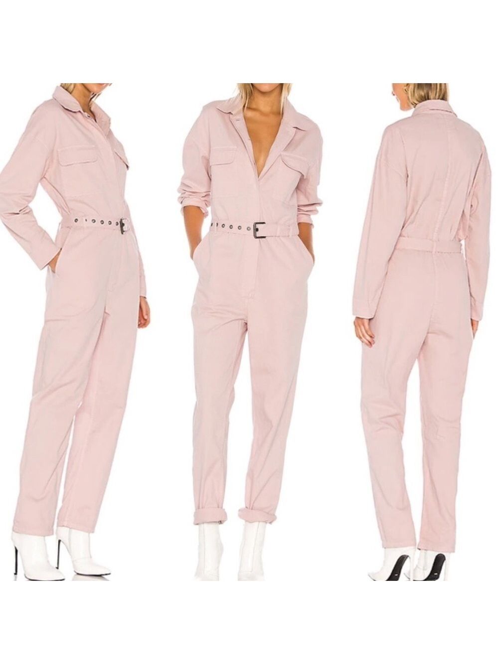 Pistola Celia Long Sleeve Boiler Suit Denim Jumpsuit in Vintage Rose